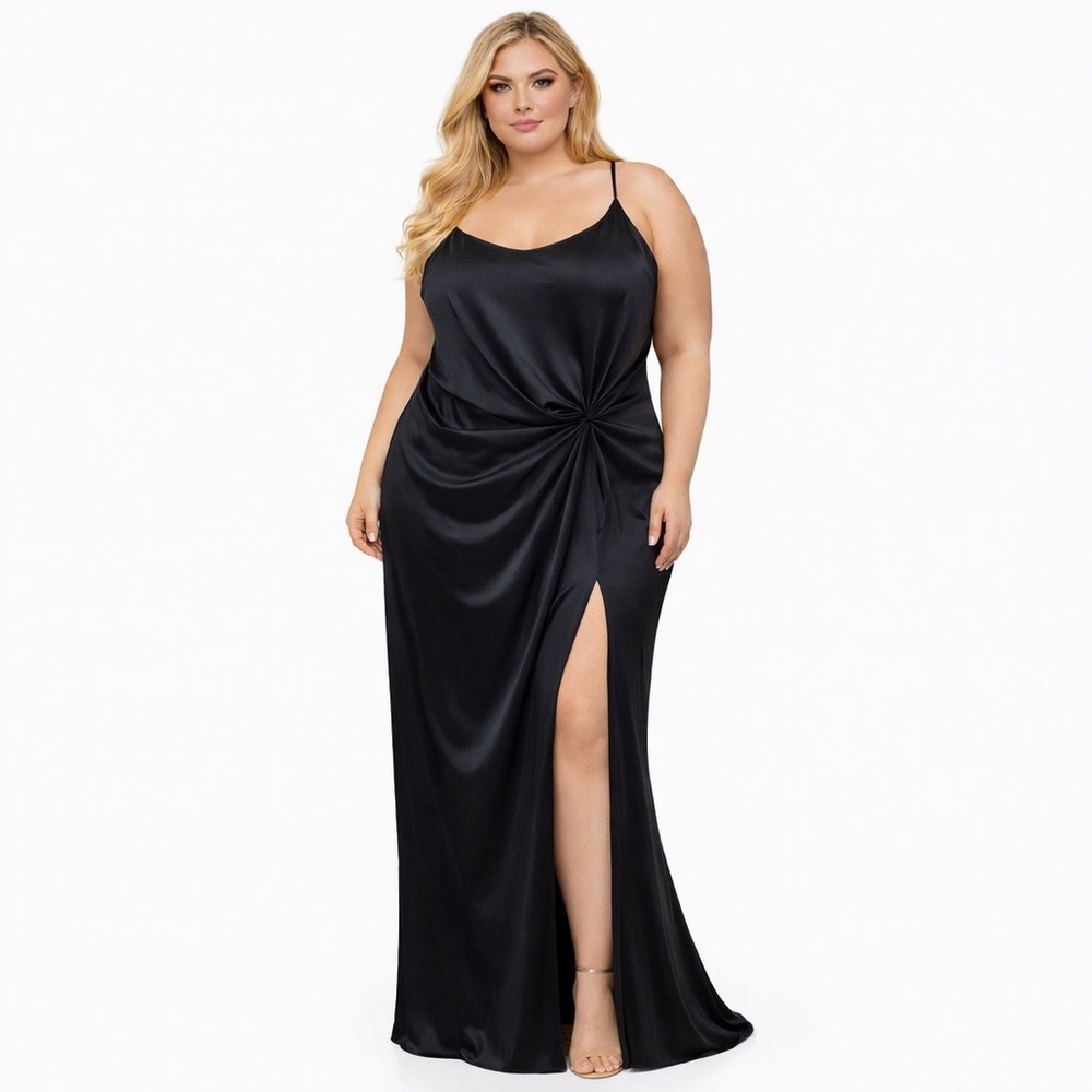SKIMS Black Satin Maxi Dress with Twist Detail and High Slit